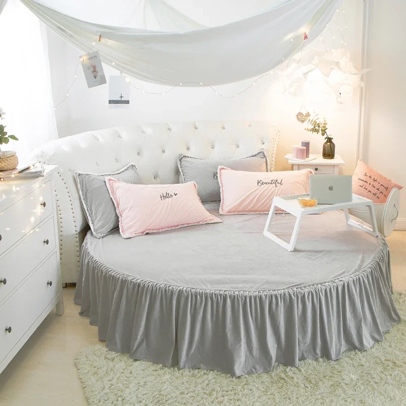 Koraalfluwelen rond bed, eenvoudige kleur fluwelen rond laken, diameter 200 cm-220 cm, flanellen laken zonder kussensloop, winter