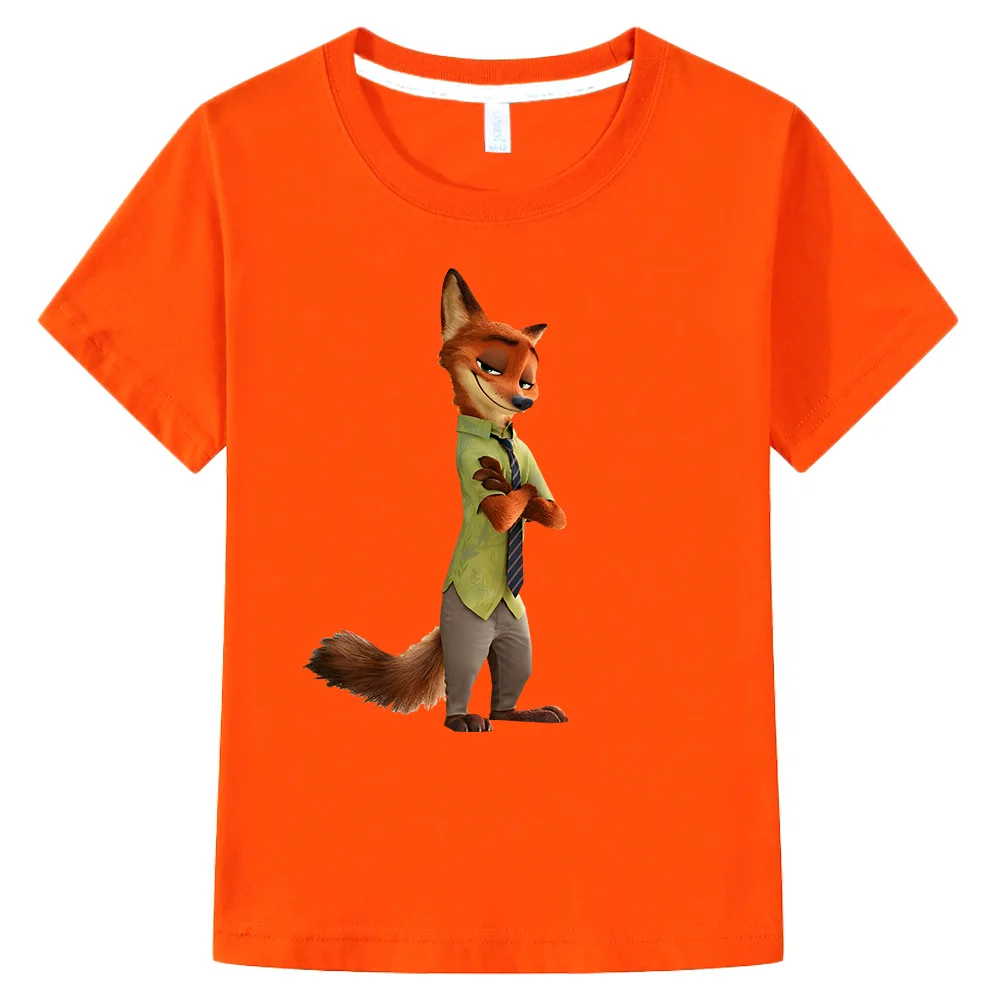 Summer Children Cotton Clothes Zootopia Nick Wilde Mr.Fox Cartoon Print T-shirt for Boy/Girls Anime Cotton Top Casual Funny Tees