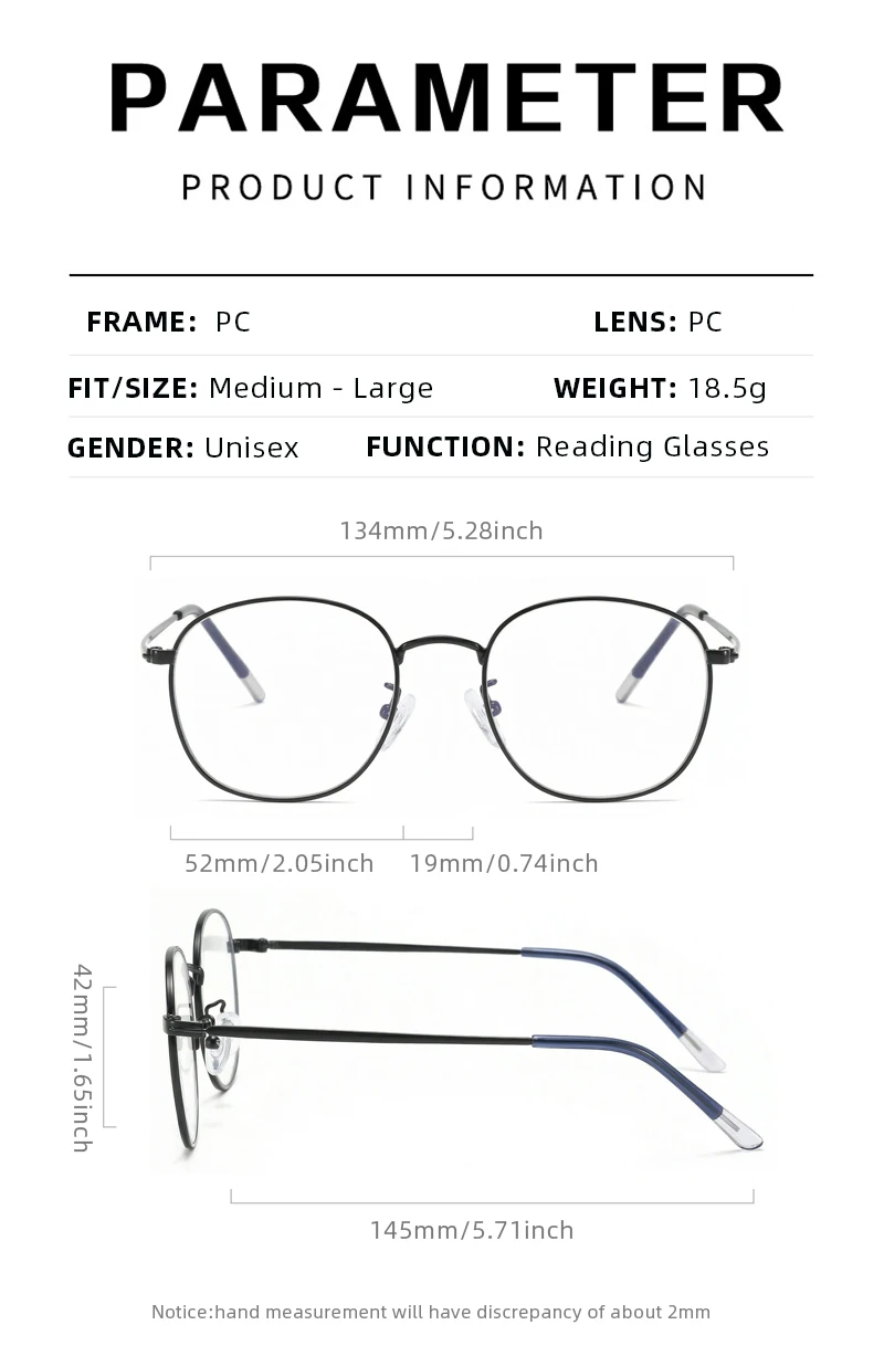 Luxus Kleine Metall Lesebrille Männer Frauen Klassische Schwarz Presbyopie Brille Männlichen Anti-blau Licht Multifokale Gläser – Detail 11