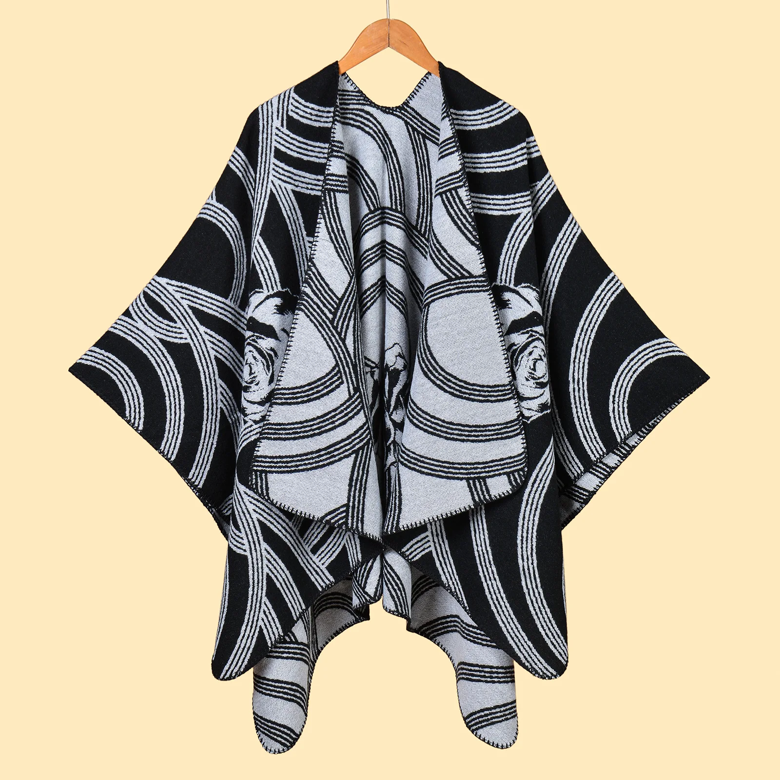 Double-sided large scarf women's travel split shawl cape for autumn and winter warmth thickened faux cashmere cape