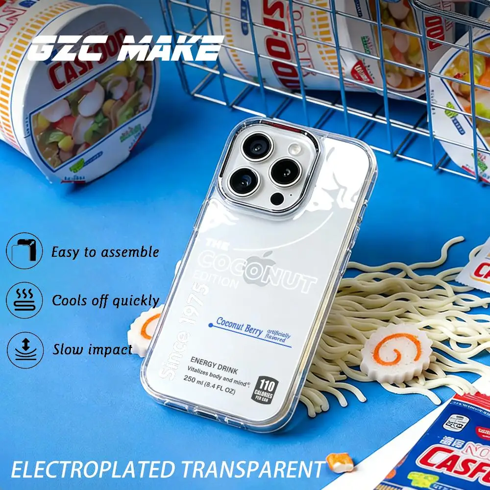 Funda para Teléfono con Diseño Colorido de Bebida Energética Bull para iPhone 17 16 15 14 13 12 Pro Max Plus, Funda Transparente Electrochapada
