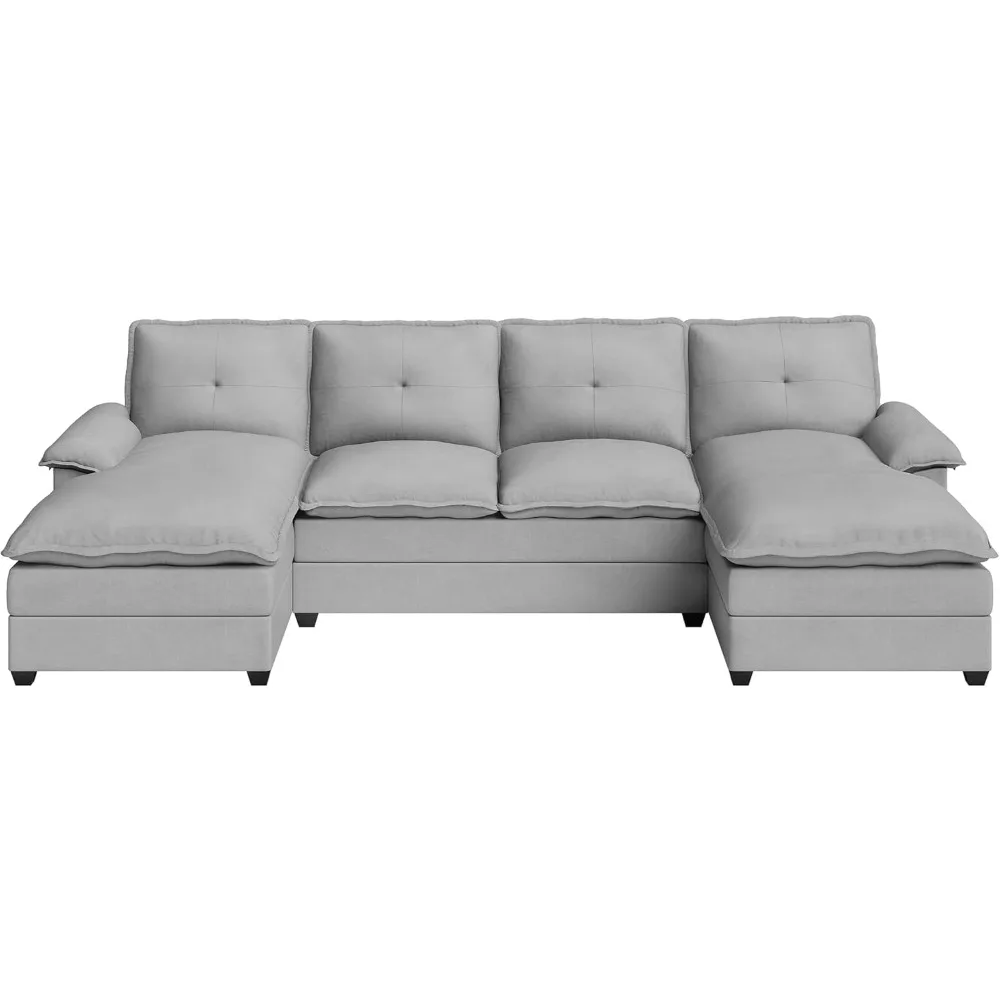 Living room sectional sofa, U-shaped sofa 109 inches, 4-seater large sofa with double wide chaise longue and double seat cushion