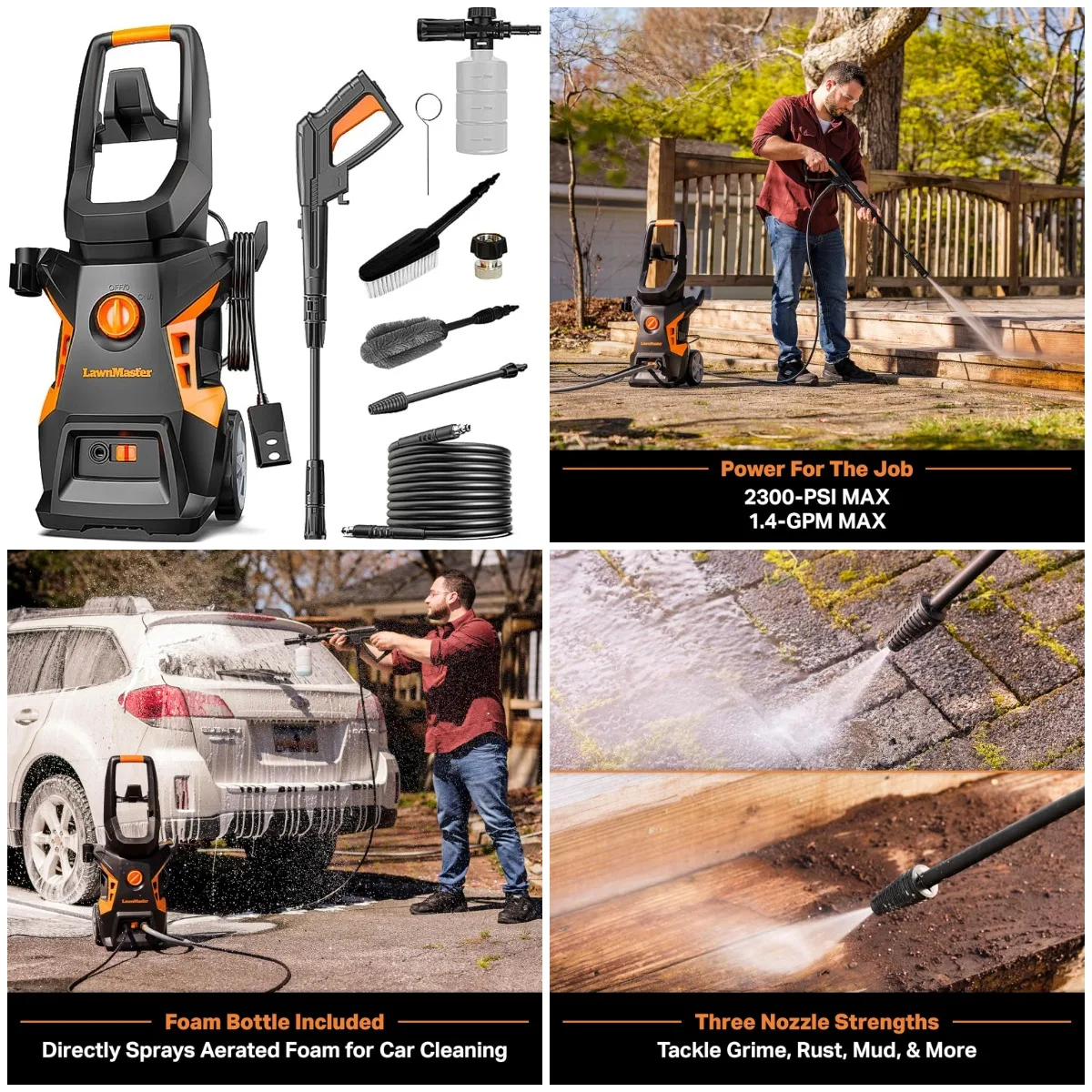 

LT506-2000A Electric Pressure Washer 13 Amp 1.4 GPM 2300 Max PSI with Foam Bottle CSA Certified