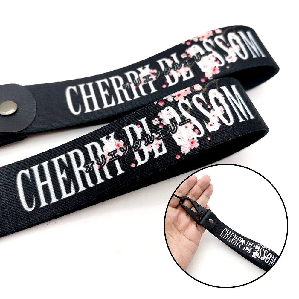 Cherry BL OSSOM Slogan mental keyring Wrist strap keychain JDM Style Key Holder For Honda Toyota Mazda Mitsubishi