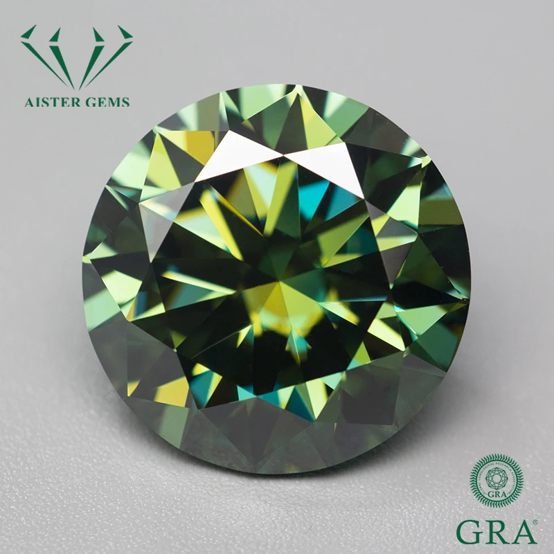 Never Fade Natural Green Color Moissanite Loose Stones 5.0-18.0mm VVS1 Positive Pass Tester with GRA Certificate