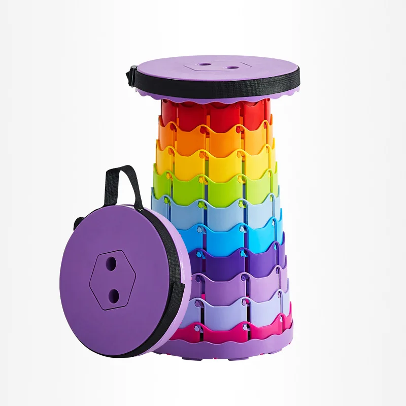 Rainbow Color Outdoor Folding Chair Telescopic Stool Portable Fishing Stool Tourist Stand Bench Plastic Stool Adjustable And Lig