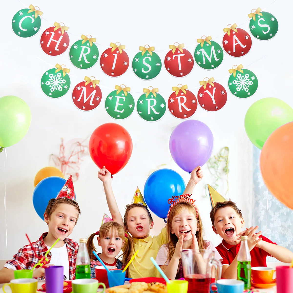 원형 메리 크리스마스 레터 행잉 페이퍼 배너 파티 장식 페이퍼 풀 플래그 크리스마스 배너 풀 플래그