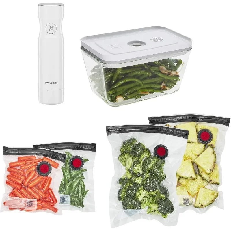 

ZWILLING Fresh & Save Vacuum Sealer Machine Starter Set with Airtight Food Storage Container Glass, Sous Vide Bags, Meal Prep