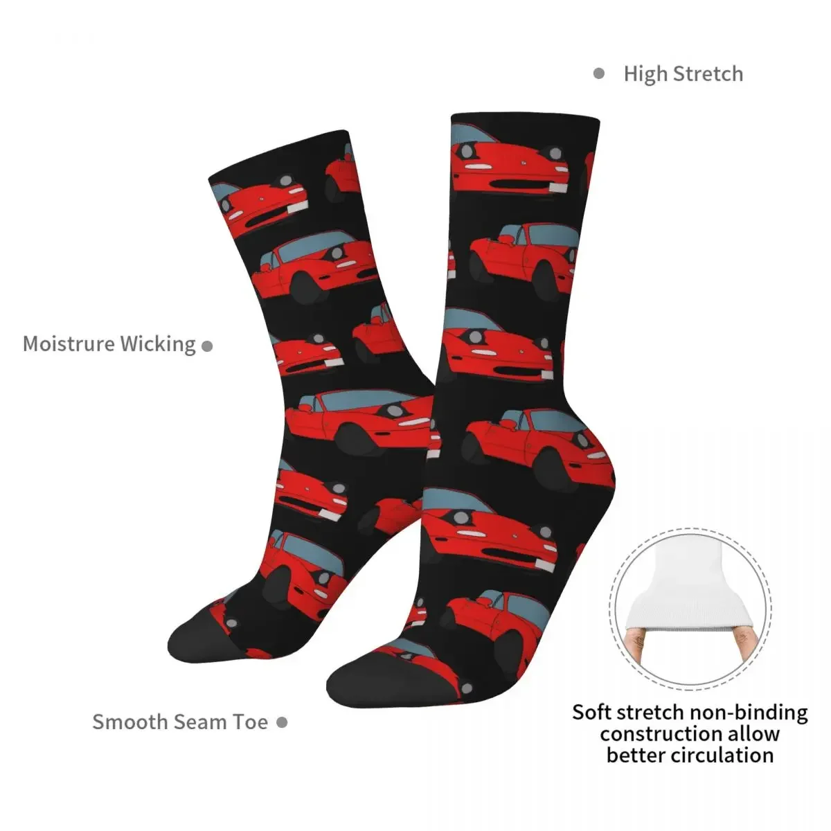 Miata Mx5 1990 Red Socks Harajuku Sweat Absorbing Stockings All Season Long Socks Accessories for Man's Woman's Birthday Present