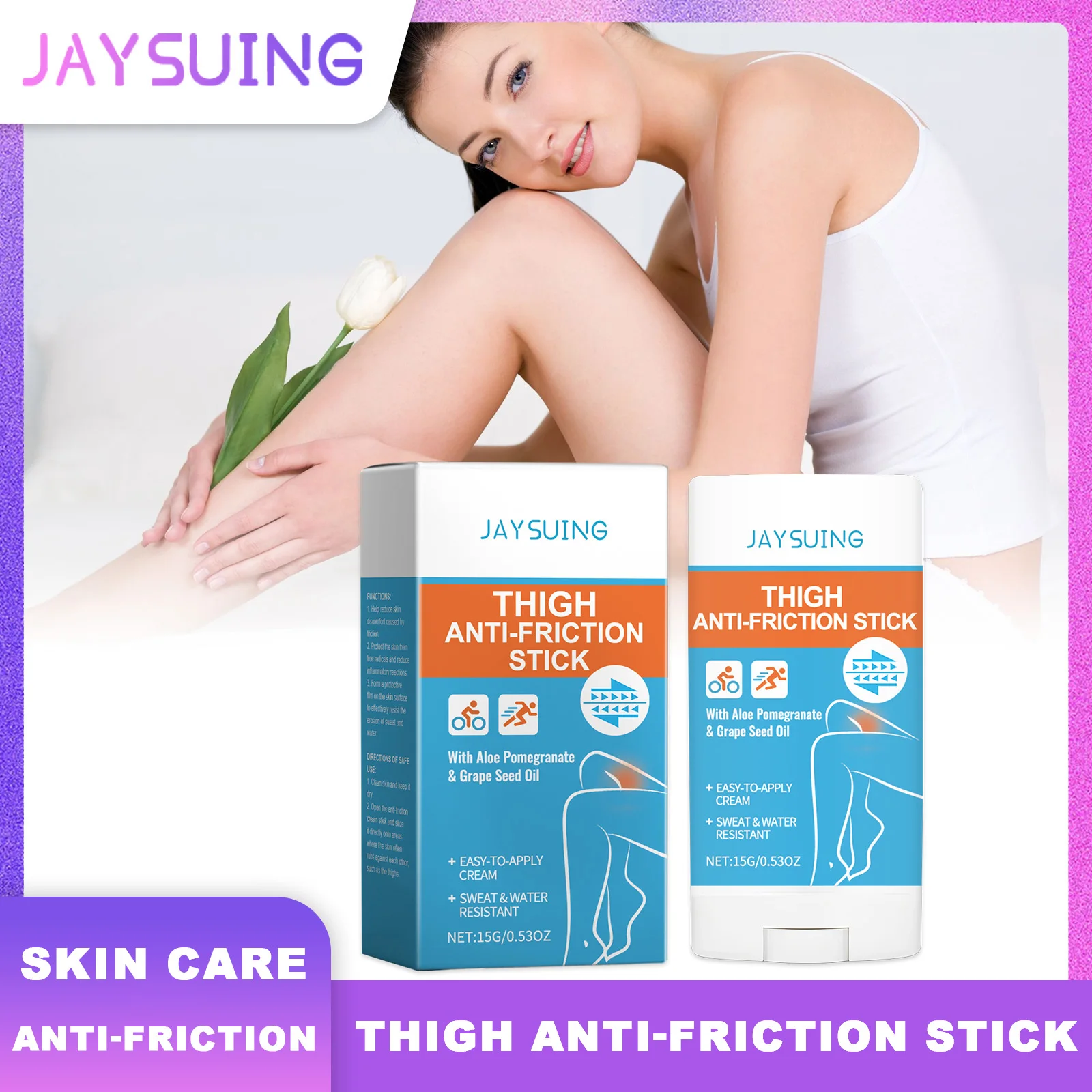 

Jaysuing Thigh Smooth Anti-Friction Cream Stick Reduce Friction Reduce Inflammation for Running Cycling Anti Sweat Skin Cream