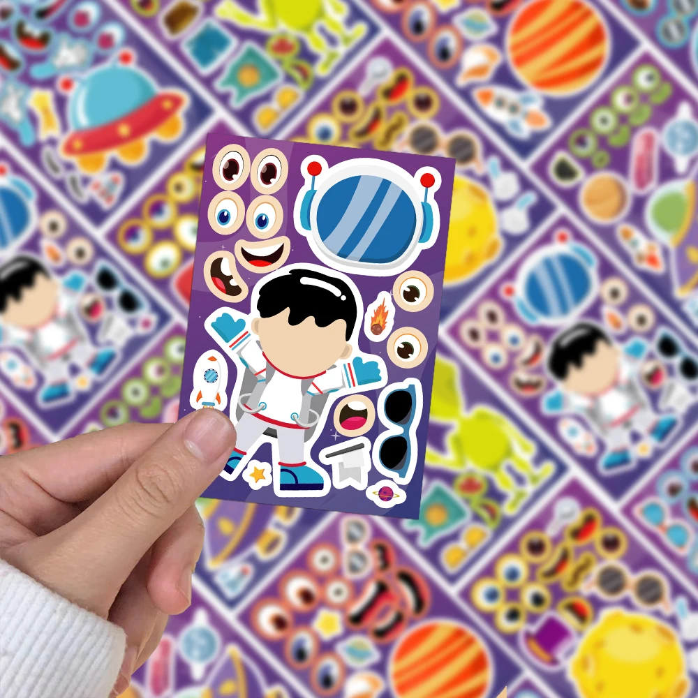 8PCS Space Planet Astronaut Collage Stickers Anime Cute Cartoon Puzzle DIY Hand Account Water Cup Refrigerator Stickers