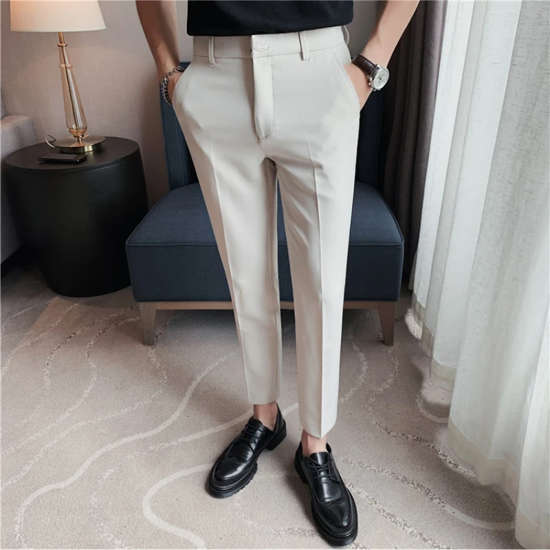 

British Style Pencil Pants Men Casual Business Suit Pants Fashion Embroidery Versatile Social Streetwear Trousers Costume Homme