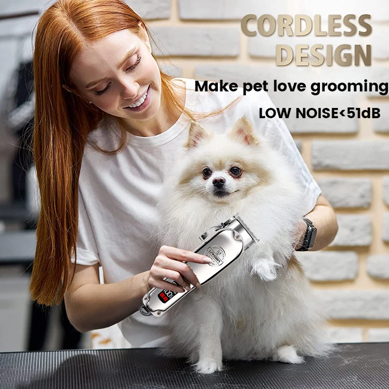 Cortadora de pelo profesional para perros, afeitadora recargable de Metal para mascotas, máquina de corte para cachorros, corte de pelo de poco ruido