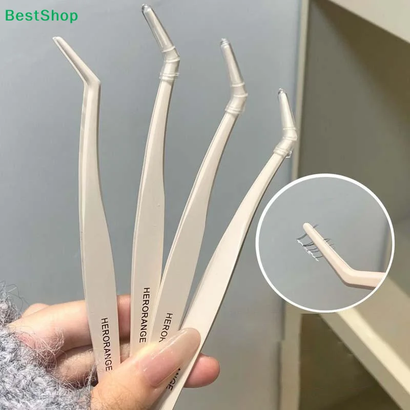 ✂Anti-Stick Tweezers Non-Sticky DIY Rounded Design Professional Grafting Anti-Stick Glue-Free False Eyelash Tweezers