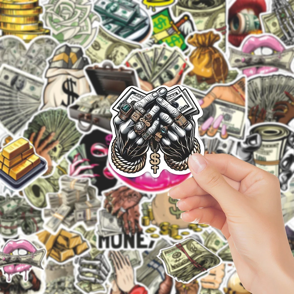 สติกเกอร์ลายการ์ตูนธนบัตรดอลลาร์ 10/30/50 ชิ้น สำหรับตกแต่งสมุดโน้ต โทรศัพท์ แล็ปท็อป สติกเกอร์กราฟฟิตี้ตลกๆ ของเล่น