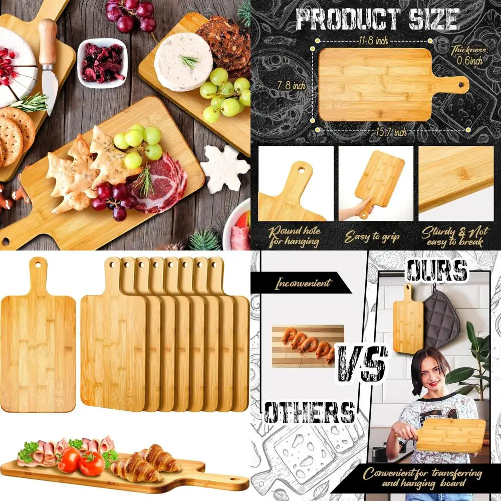 

Раздельные доски из бамбука 15,7 x 7,8 с ручками — набор из 10 штук для использования на кухне: идеально подходят для пиццы, хлеба, сыра, мясных изделий, фруктов,