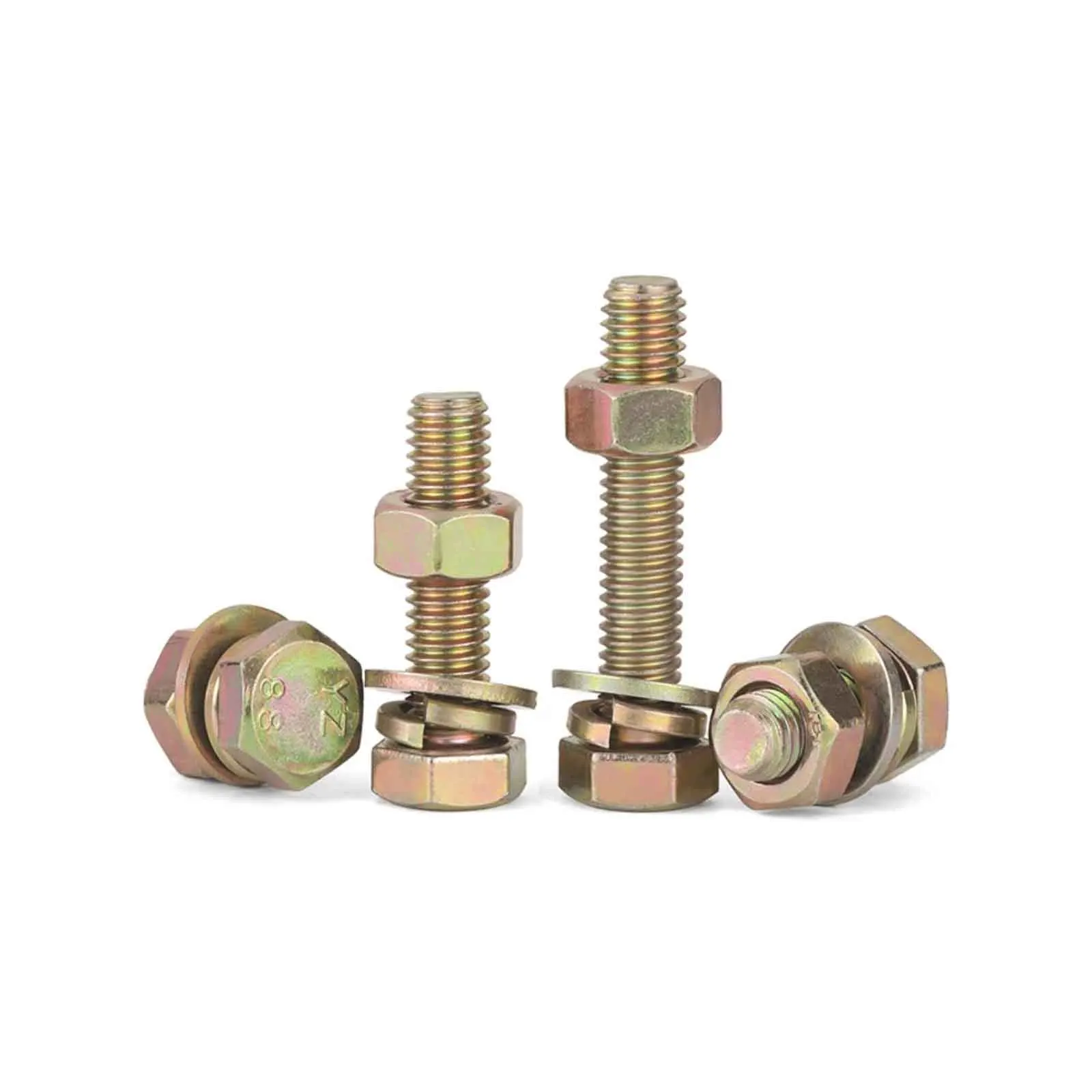 5/50pcs Color Zinc Plated 8.8 Grade Hex Head Screw Nut Set High Tensile Bolt Flat Spring Washer Assortment Kit M3-M12