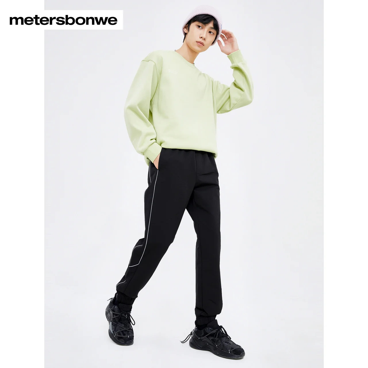 Metersbonwe-Heren Geweven Broek Dikke High Street Losse Elastische Taille Joggingbroek Training Jogging Winter