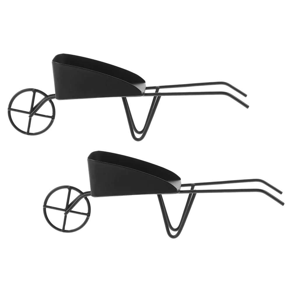 2 PCS Mini Iron Cart Furniture Accessories Micro Scene Wheelbarrows Miniature Dollhouse Decoration