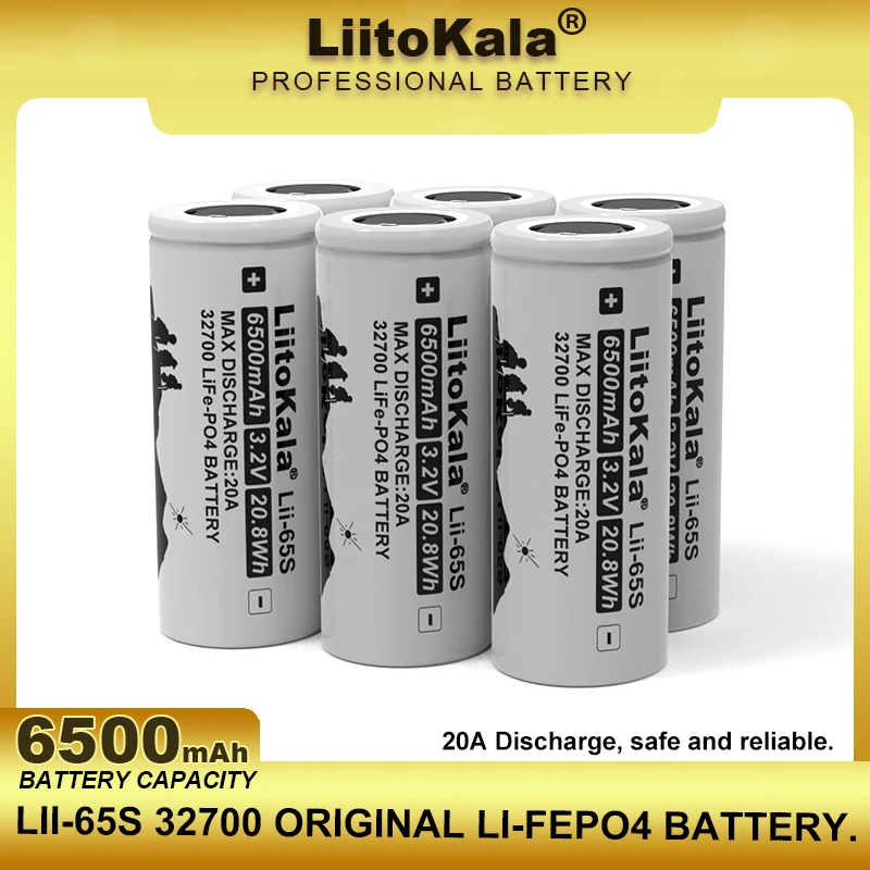 LiitoKala LII-65S 3.2V 32700 6500mAh LiFePO4 Battery 20A Continuous Discharge Maximum 55A High Power Batteries