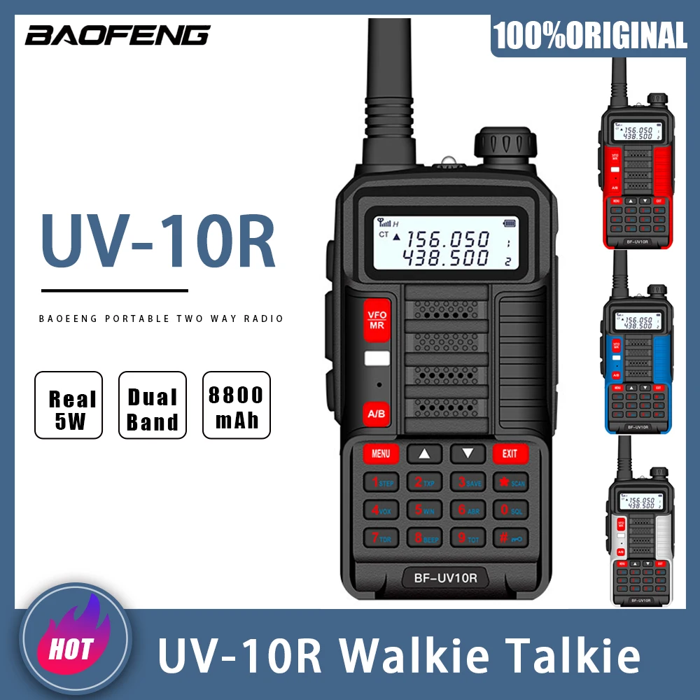 BAOFENG Original UV-10R Walkie Talkie 5W Dual Band 8800mAh Two Way Radio BF-UV10R Portable Radios Support USB Charging UV 10R