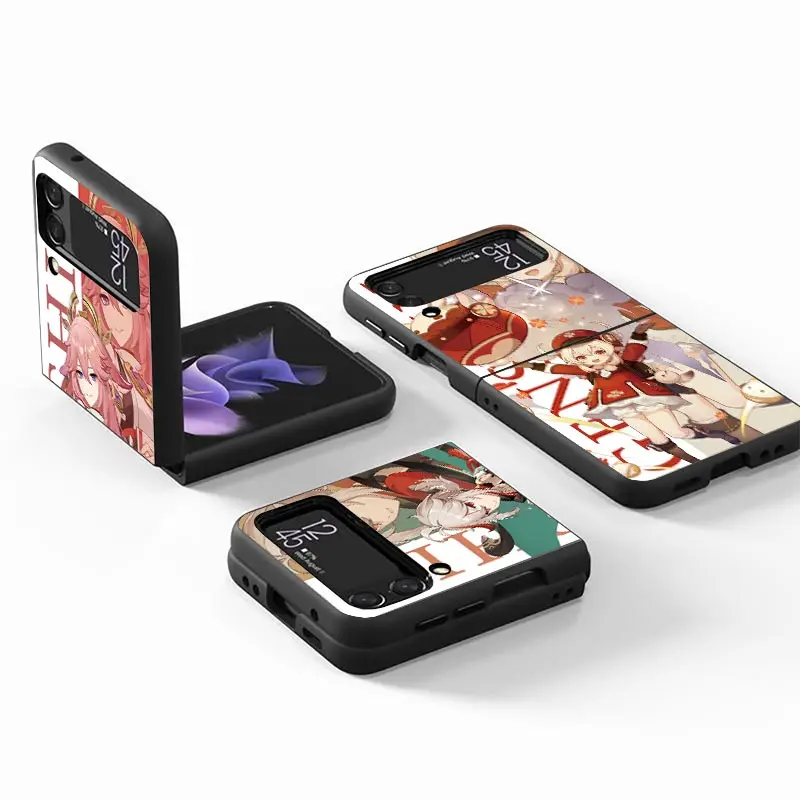 Genshin Impact Anime Z Flip 4 Phnoe Case For Samsung Z Flip 3 5 5G Black Hard Shell Galaxy ZFlip3 ZFlip4 ZFlip5 Unique Cover Lux