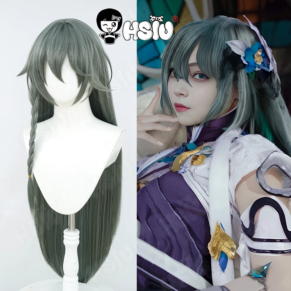 

Vita Cosplay Wig HSIU 90CM gray blue long hair Heat Resistant Synthetic Wig+Wig cap Game Honkai Impact 3 Vita Cosplay Wig