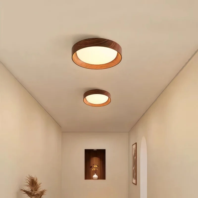 

Modern Wood Grain LED Ceiling Light 20cm Round Flush Mount Lamp Three Tone Changing Light for Corridor Kitchen Balcony Decor Lig