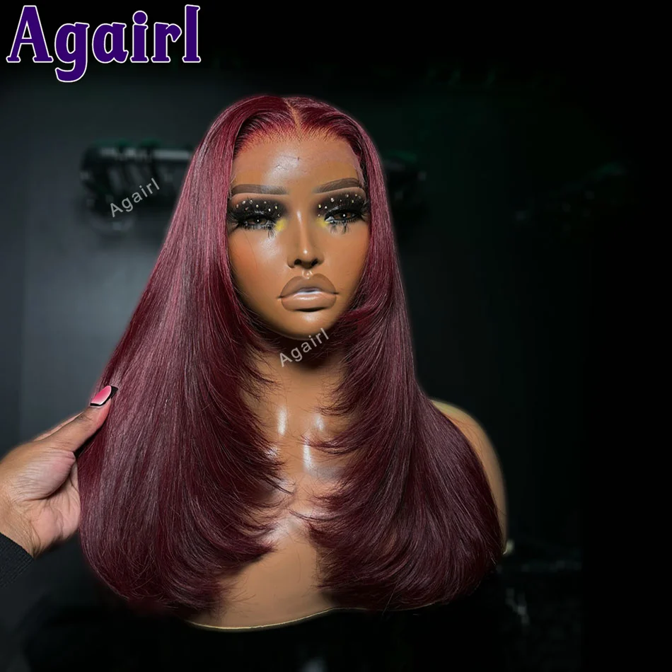 

Burgundy Red 99J 13X6 Bone Straight Lace Frontal Wigs For Women 13x4 Lace Front Human Hair Wigs Pre Plucked 6X4 Closure Lace Wig