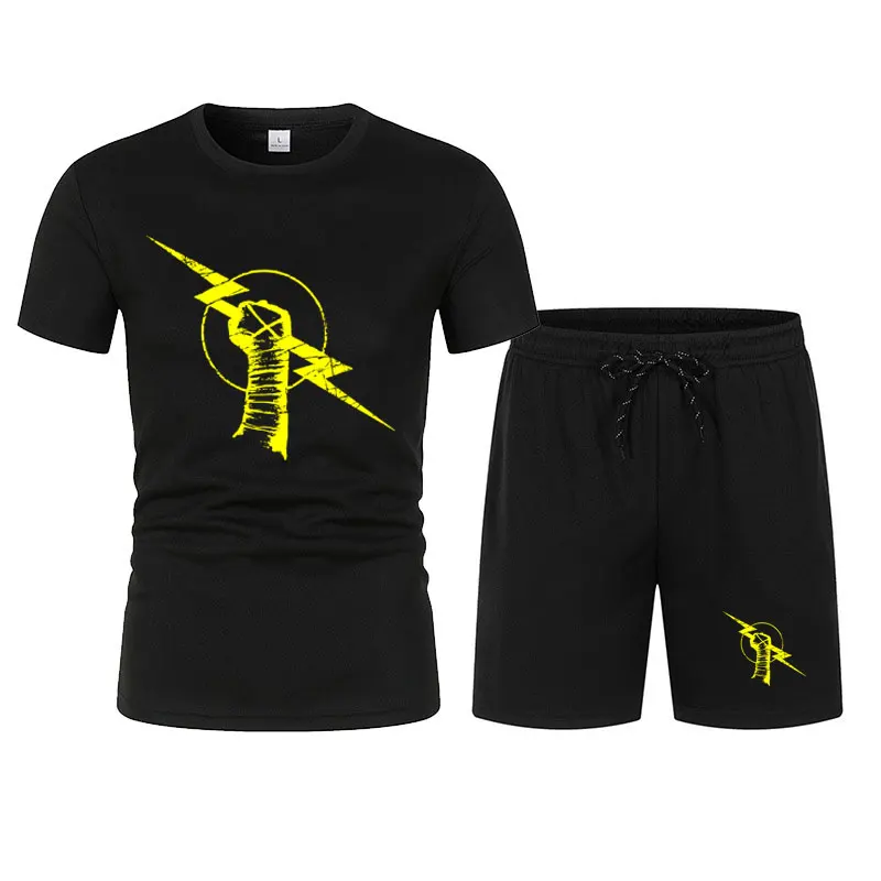 Men's Black Return of CM Punk T-Shirt Shorts Set Summer Short Sleeve Men Overiszed Suits 2024 New Causal Clothing Sets