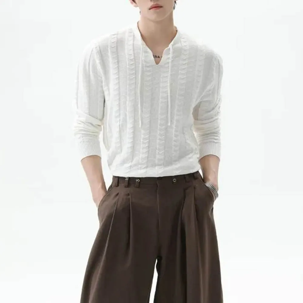 

Осенний новый мужской однотонный свитер с длинными рукавами, американский ретро модный тренд, уличные повседневные свободные нишевые мужские топы 2025