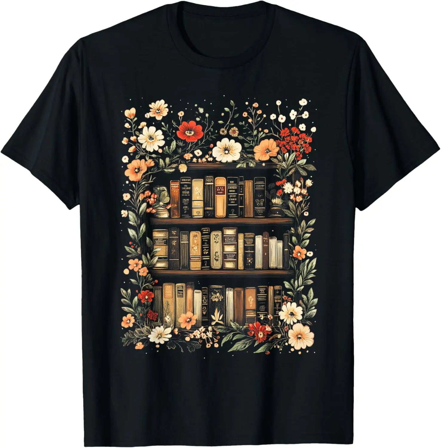

Винтажная футболка с цветочным принтом Book Lover, антикварная библиотека