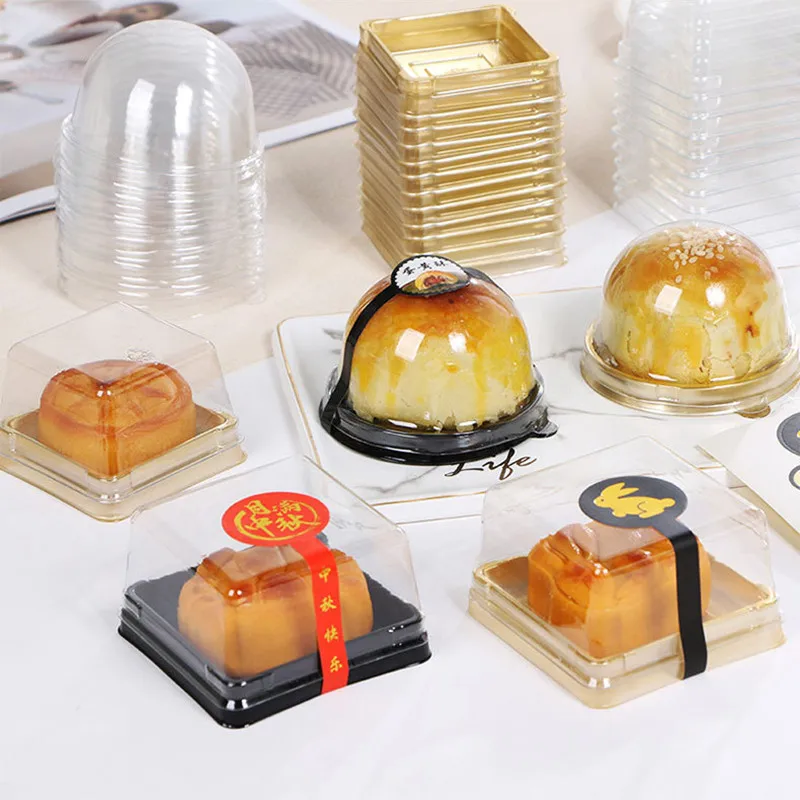 1000Sets 50/80/100g Plastic Cake Box Single Individual Moon Cake Tray Boxes Plastic Mooncake Pvc Boxes Food Gift Packaging Boxes