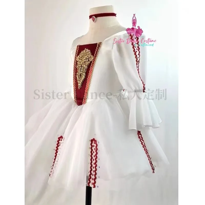 

Nutcracker Clara Variations Tutu White red shiny pommel skirt Private custom short skirt long dress