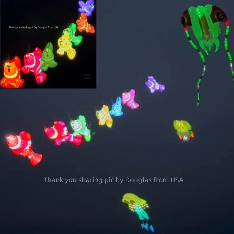 Bündel 2,4 m LED-Clownfisch-Drachen, weich, aufblasbar, im Dunkeln leuchtender Drachen, 40 DRipstop Nylon Line Wäsche mit Batteriekasten DDDZ