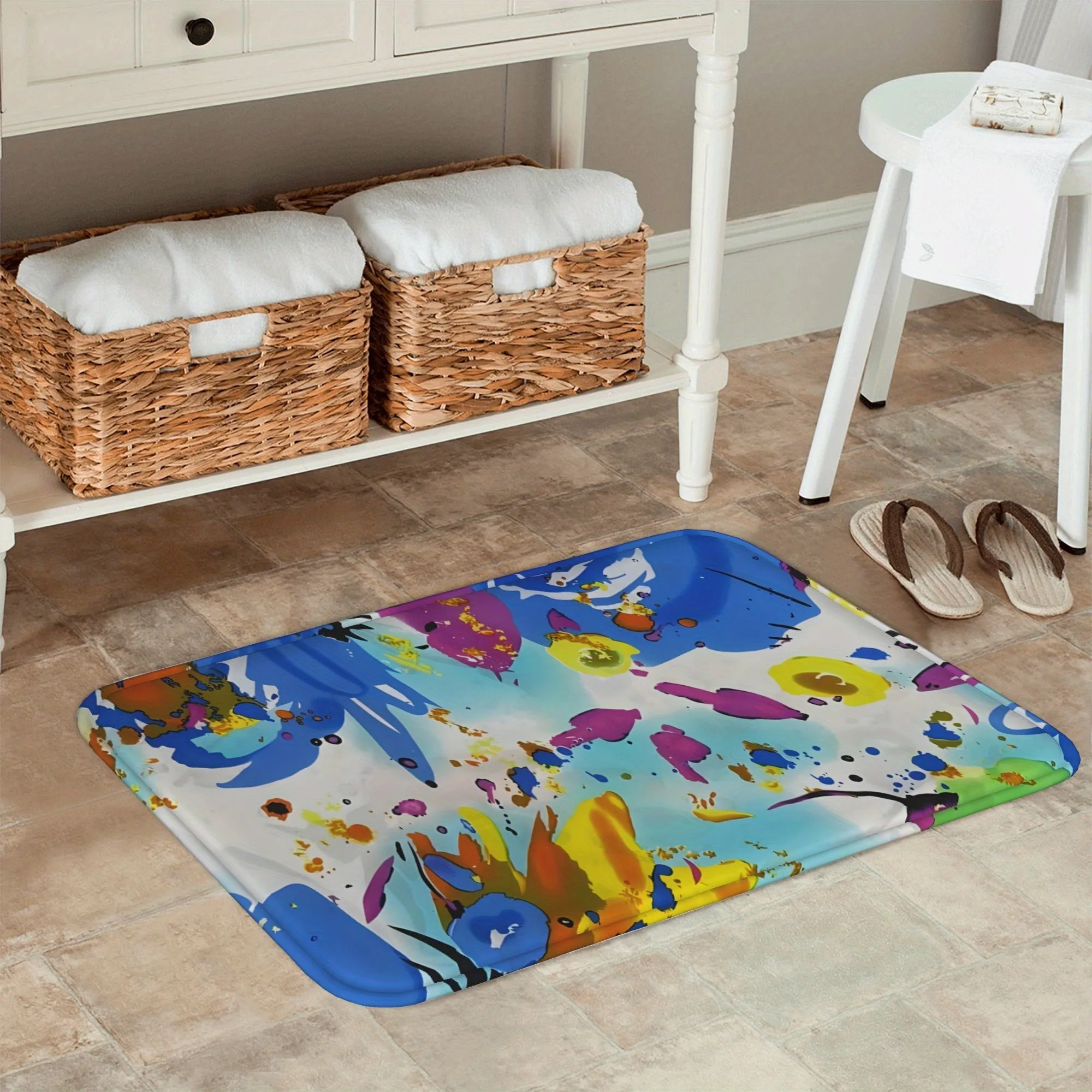1 Abstract expressionist Kitchen Rug Non-Slip Door Mat Pop design Bathroom Rug Bath Mat Carpet for Home Sink Laundry Decoreeree