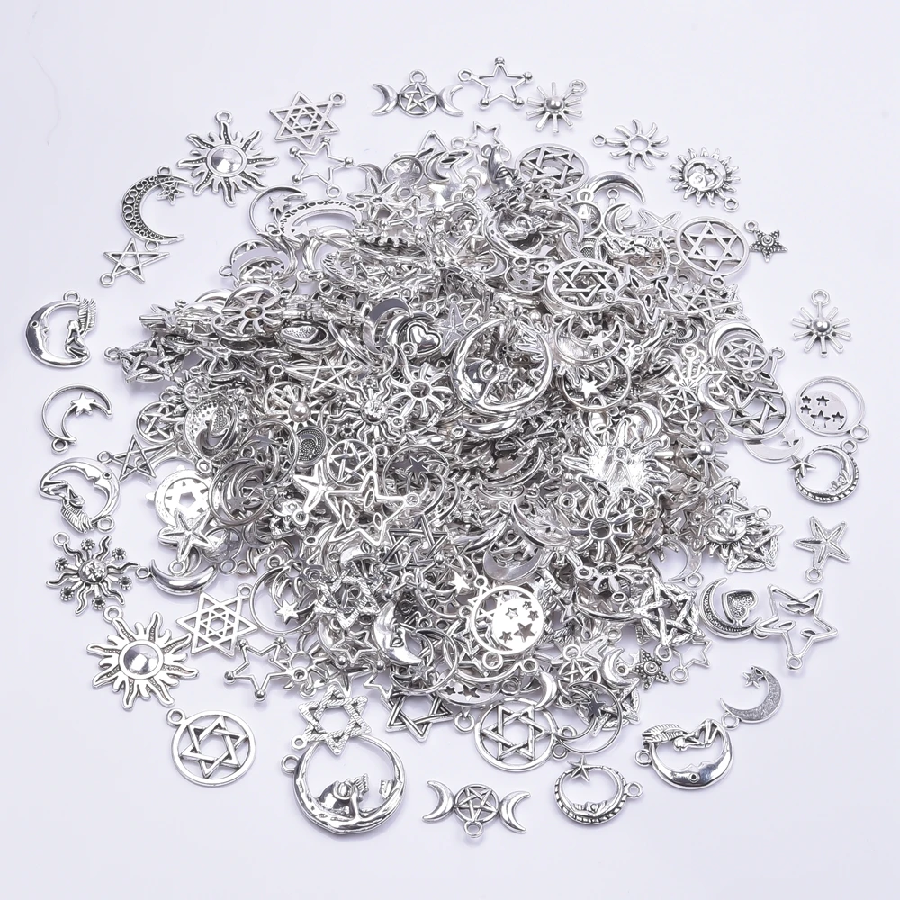 50 teile/los Zufällige Mischung Sonne Mond Stern Anhänger Charms Für Schmuck Machen Liefert Metall Zubehör DIY Armbänder Halskette Anhänger – Detail 6