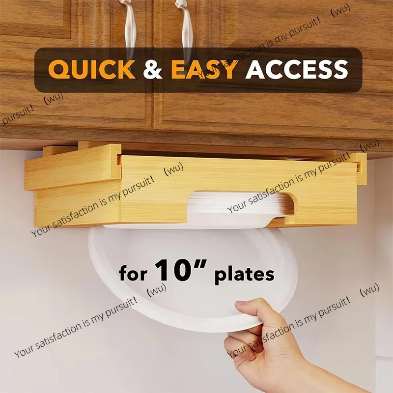 9-Inch Bamboo Kitchen Hanging Disposable Paper Plate Dispenser Cake Plate Storage Rack Solid Wood Cabinet Bracket
