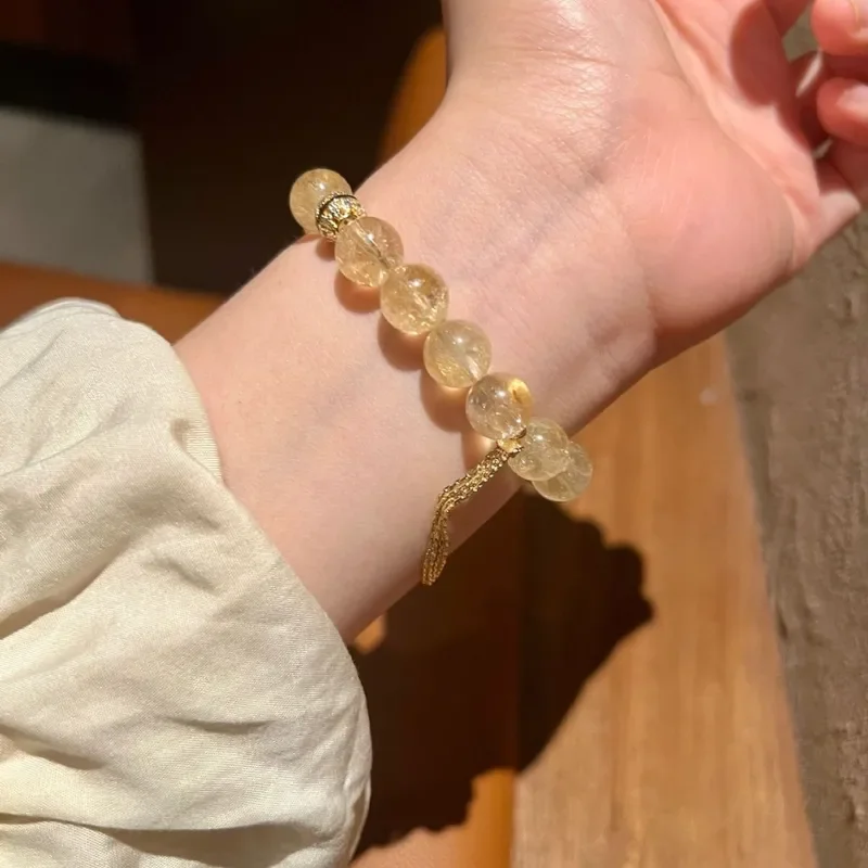 Get rich every day! Natural Huangasai Bracelet Citrine Lion Dance White Crystal Pure Natural Citrine Bracelet Lucky
