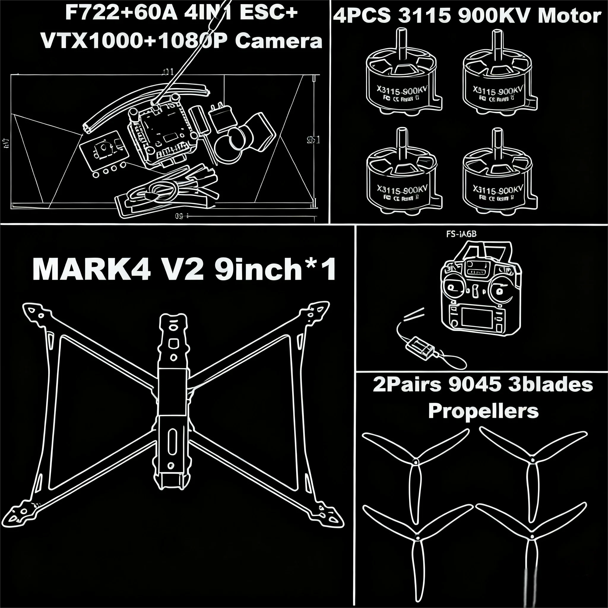 

Rctosky MARK4 V2 8/9/10 дюймов F722 Управление полетом 45/60A 4INI ESC стоечный дрон FPV из углеродного волокна PV Racing Drone Квадрокоптер Фристайл