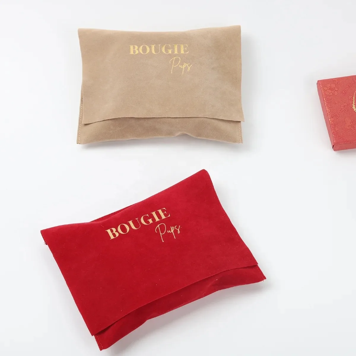 High End Gold Logo Printed Velvet Envelope Pouch Dust Cloth Jewelry Belt Necktie Hairpin Packaging Envelope Bag