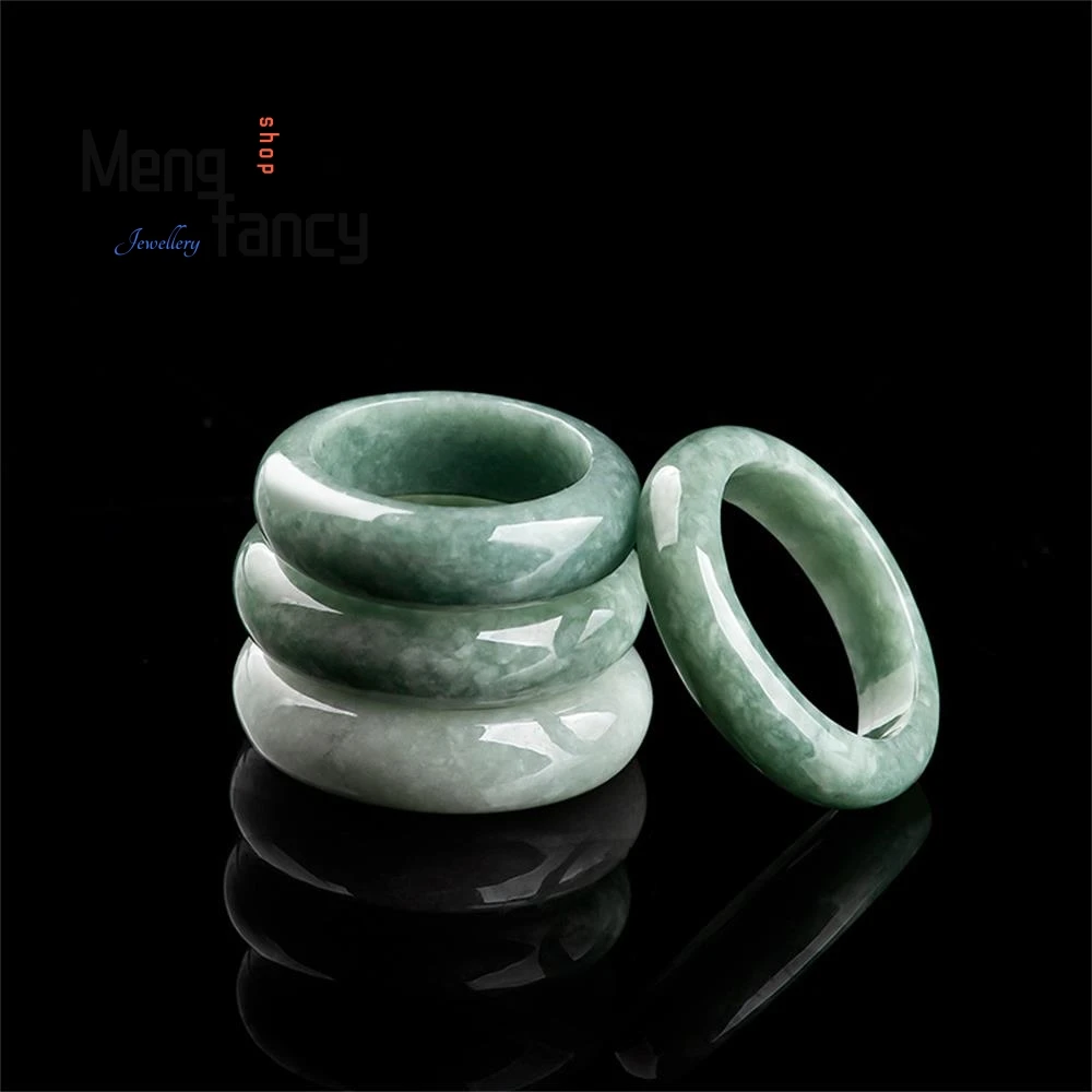 Natural Jadeite Ice Seed Ring Jade Luxury Fashion Fine Jewelry Couple Promise Eternity Charms Men Women Girlfriend Holiday Gifts