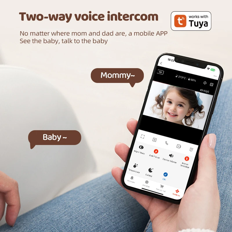 Monitor do bebê tuya inteligente wifi câmera de vigilância de vídeo sem exposição vermelha proteção de segurança do bebê rede bluetooth controle