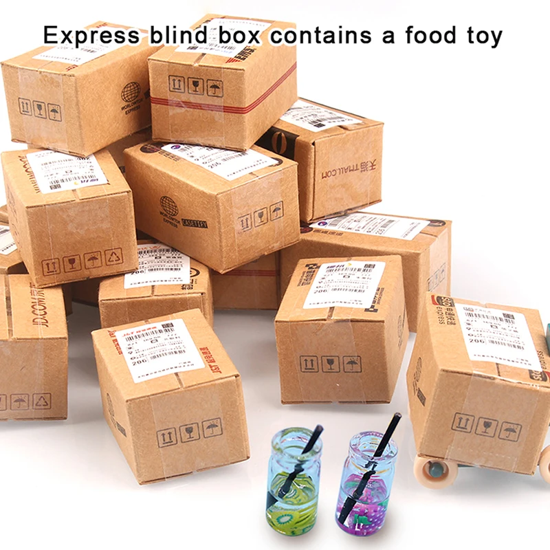 1Box 1:12 Dollhouse Miniature Express Blind Box Lucky Surprise Small Parcel with Food Toy Scene Decor Doll House Accessories