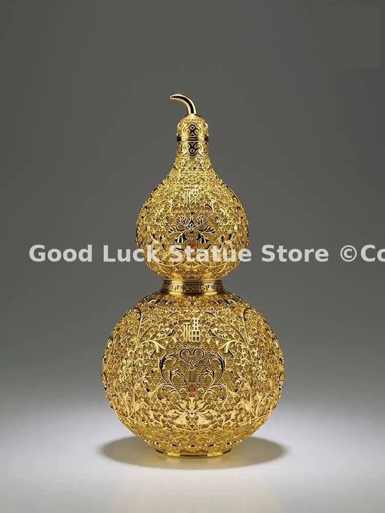 Limited Edition 2025 high grade FU LU gold-plating Auspicious copper Hollow gourd Business gift Decorate good luck ornament