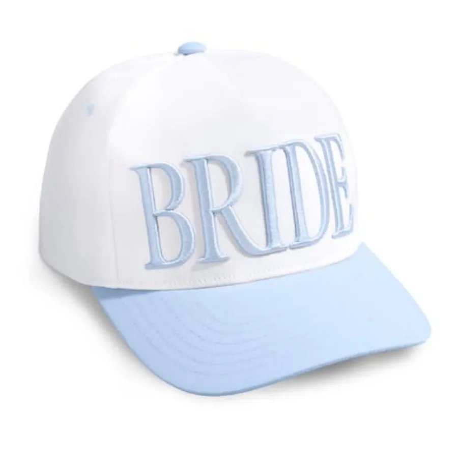 

xo, Fetti White + Blue Bride Trucker Hat Bachelorette Accessory, Bridal Headwear, Bach Party Decorations, Bridesmaid Gift, Wedd