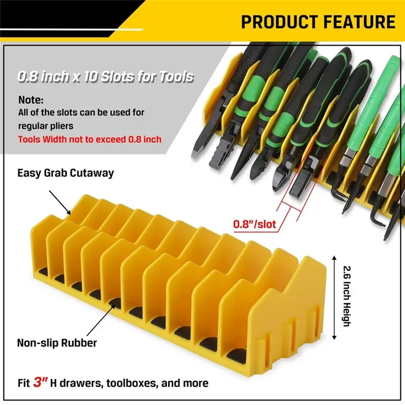 رف منظم ذو طيات AA05، رف منظم لقطع كماشة مكون من 10 فتحات مع قاعدة مطاطية غير قابلة للانزلاق، يحافظ على كماشة تنظيمها في الدرج