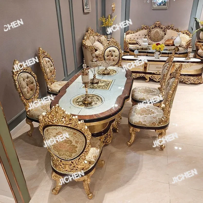 Комбинация обеденного стола и стула HZ French Court, обеденный стол в стиле вестерн, роскошный длинный обеденный стол высокого класса, 2,2 метра