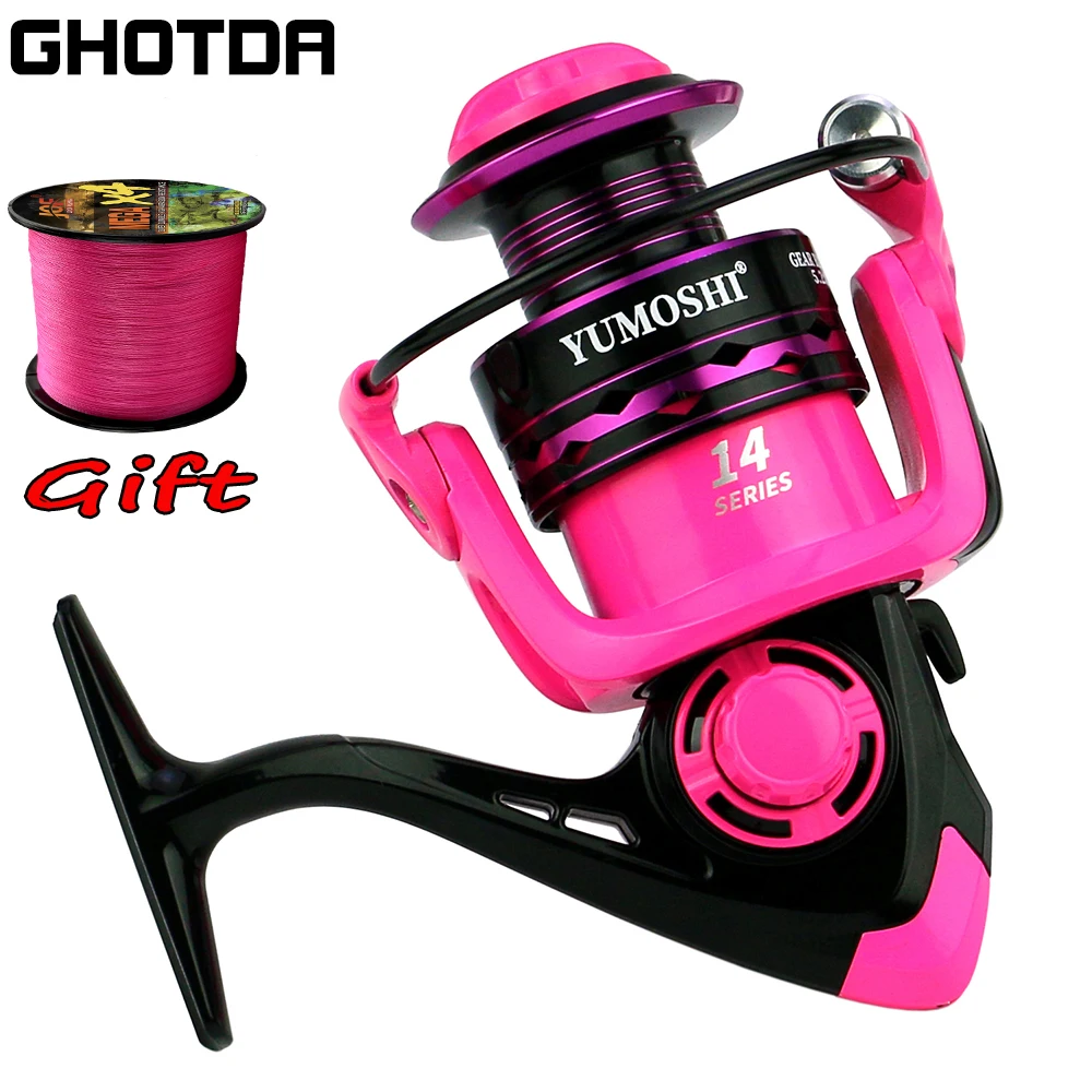 Ghotda Pink Fly Fishing Reel 2000-7000 High Speed 5.2:1 Ratio Spinning Fishing Reel Casting Reel With Line Carp for Saltwater