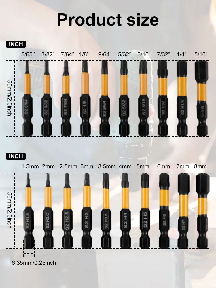 20Pcs Impact Hex Head Allen Wrench Drill Bit Set 1/4IN Screwdriver S2 Steel Magnetic Screw Driver Extension Adapter Repair Tools